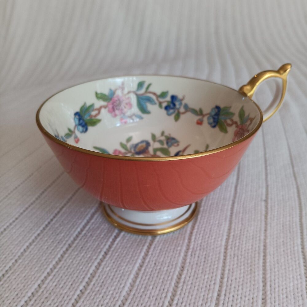 Vtg 1775 Aynsley burnt orange "bird of knowledge" orphan cup floral cottagecore